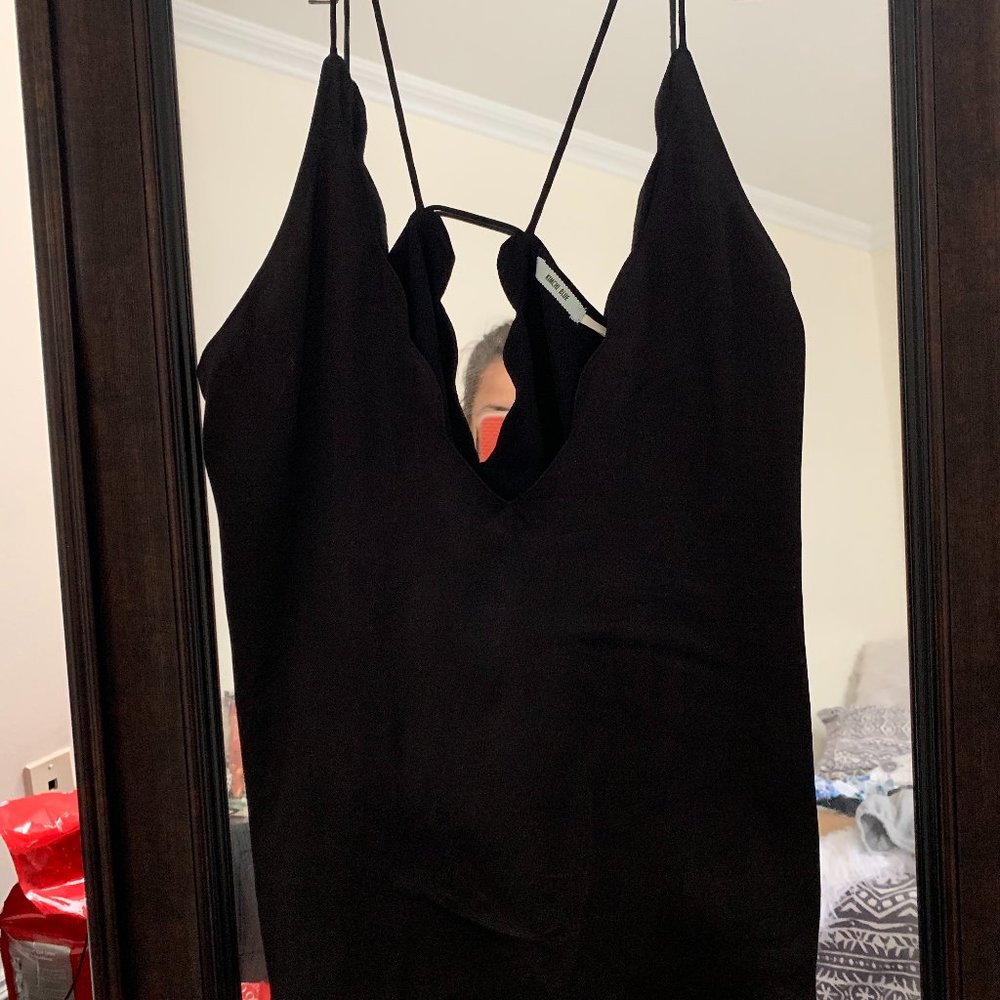 Black Satin Scalloped Tank Top